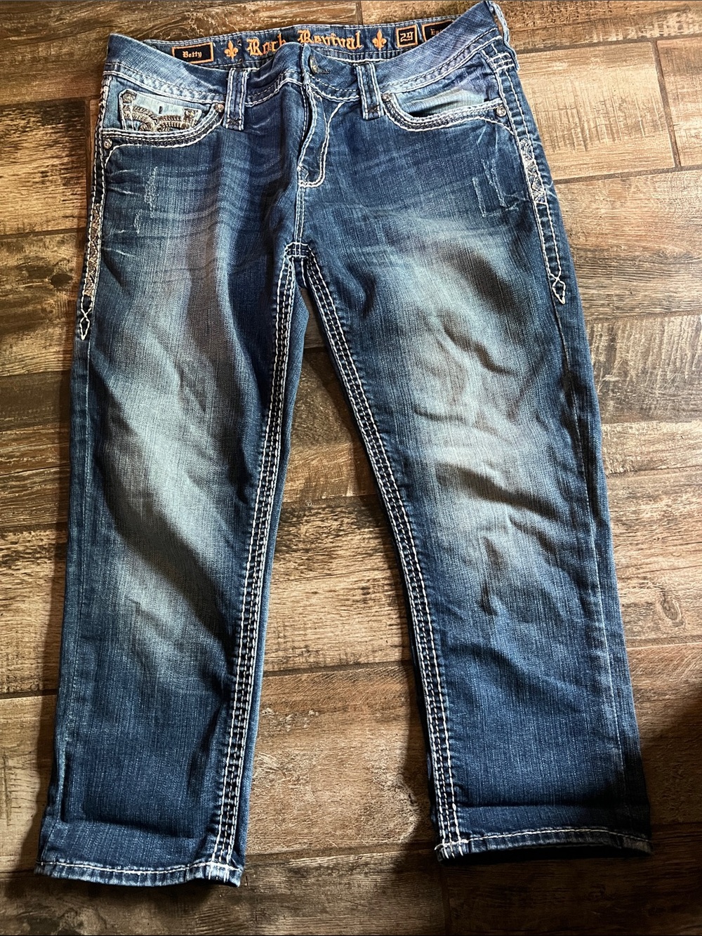 Rock Revival Faded Blue Embroidered Jeans